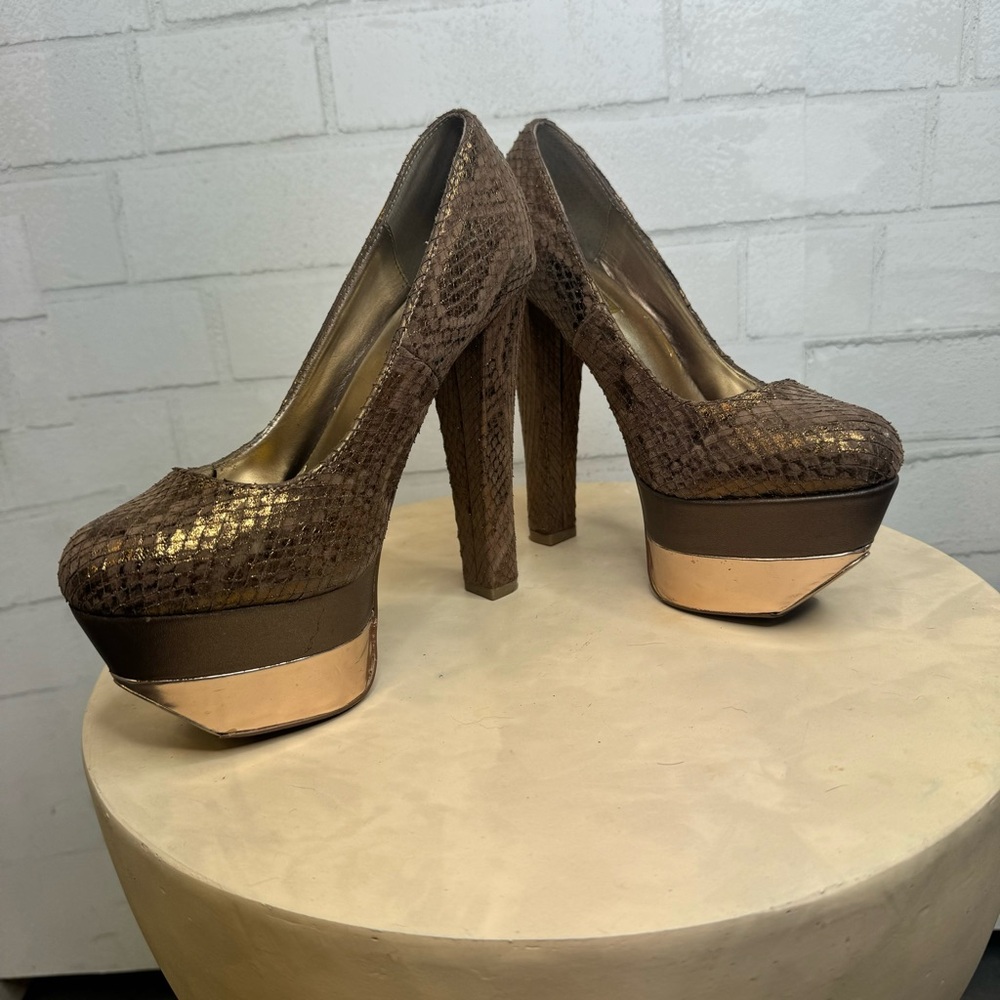 Wildpair - Metallic Python Chunky Block Heel Plat… - image 3